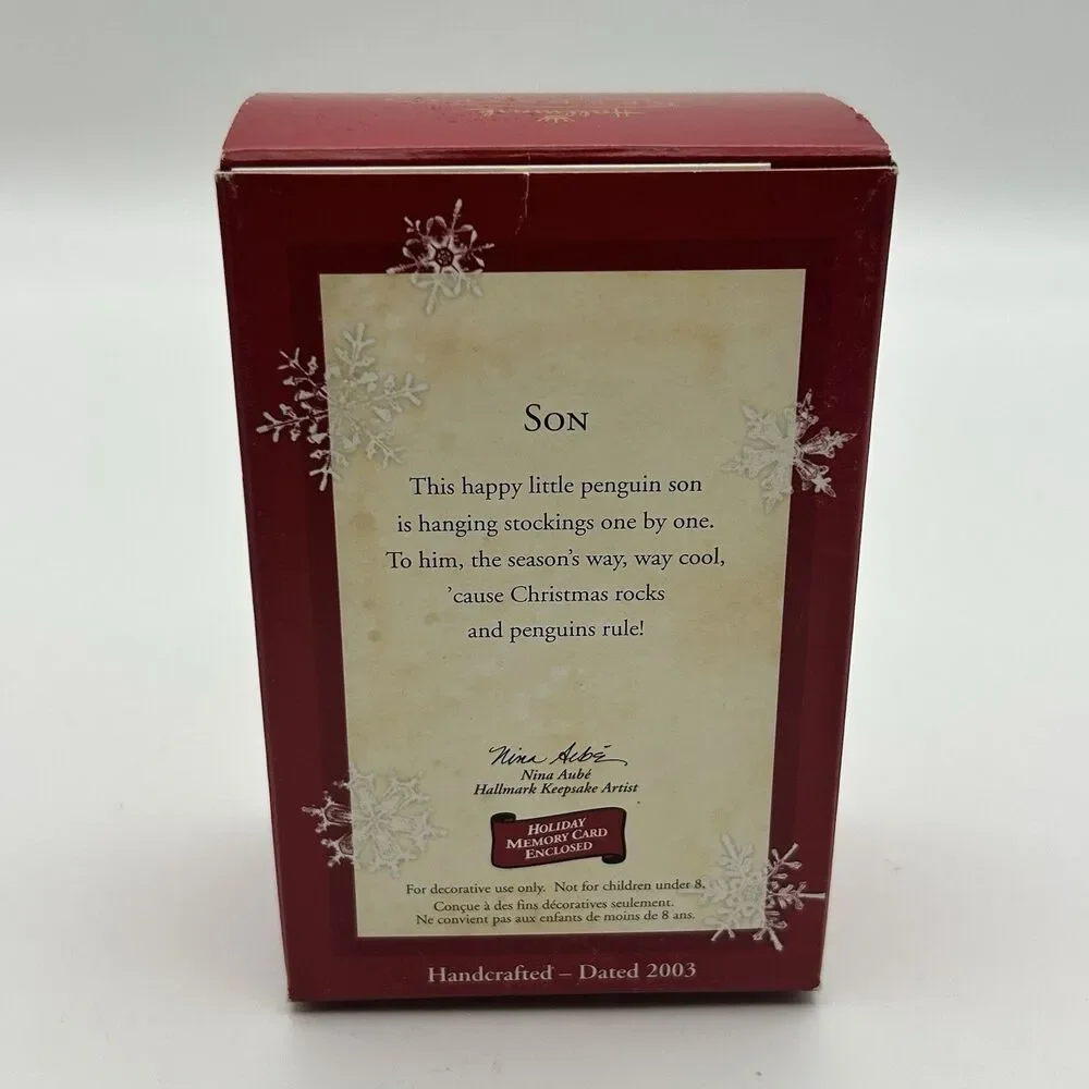Hallmark Keepsake Ornament Christmas Son Penguin with Stocking Candy Cane 2003